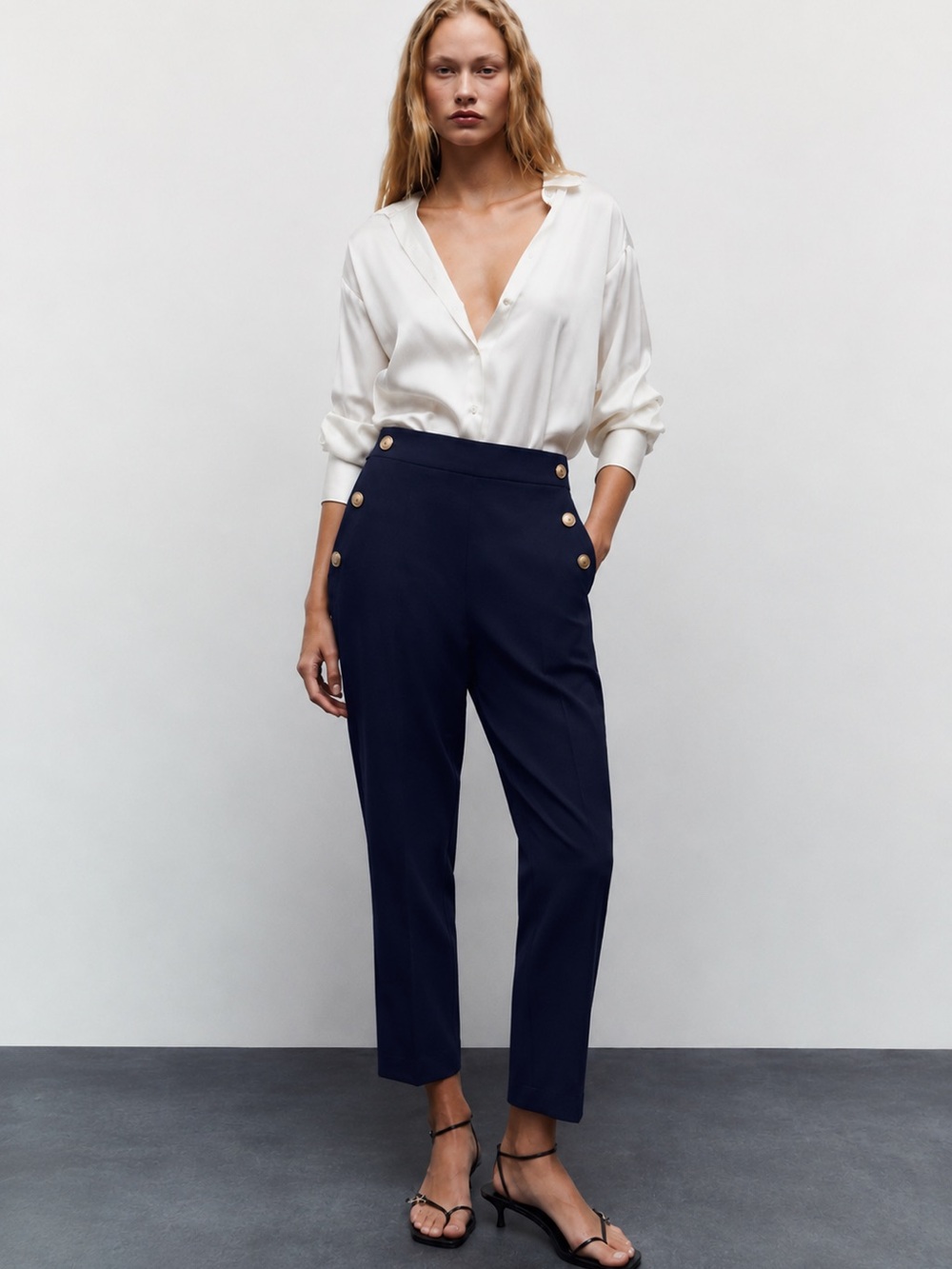 Zara High-Waist Ankle Pants With Gold Buttons